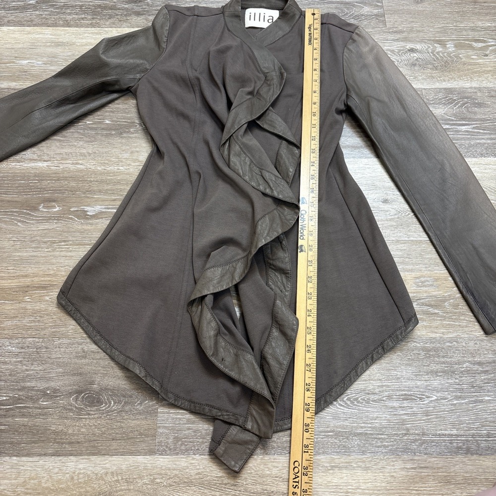 Illia Light Brown Leather & Knit Open Cardigan Jacket Sz 4 USA Boho Western - Picture 10 of 14